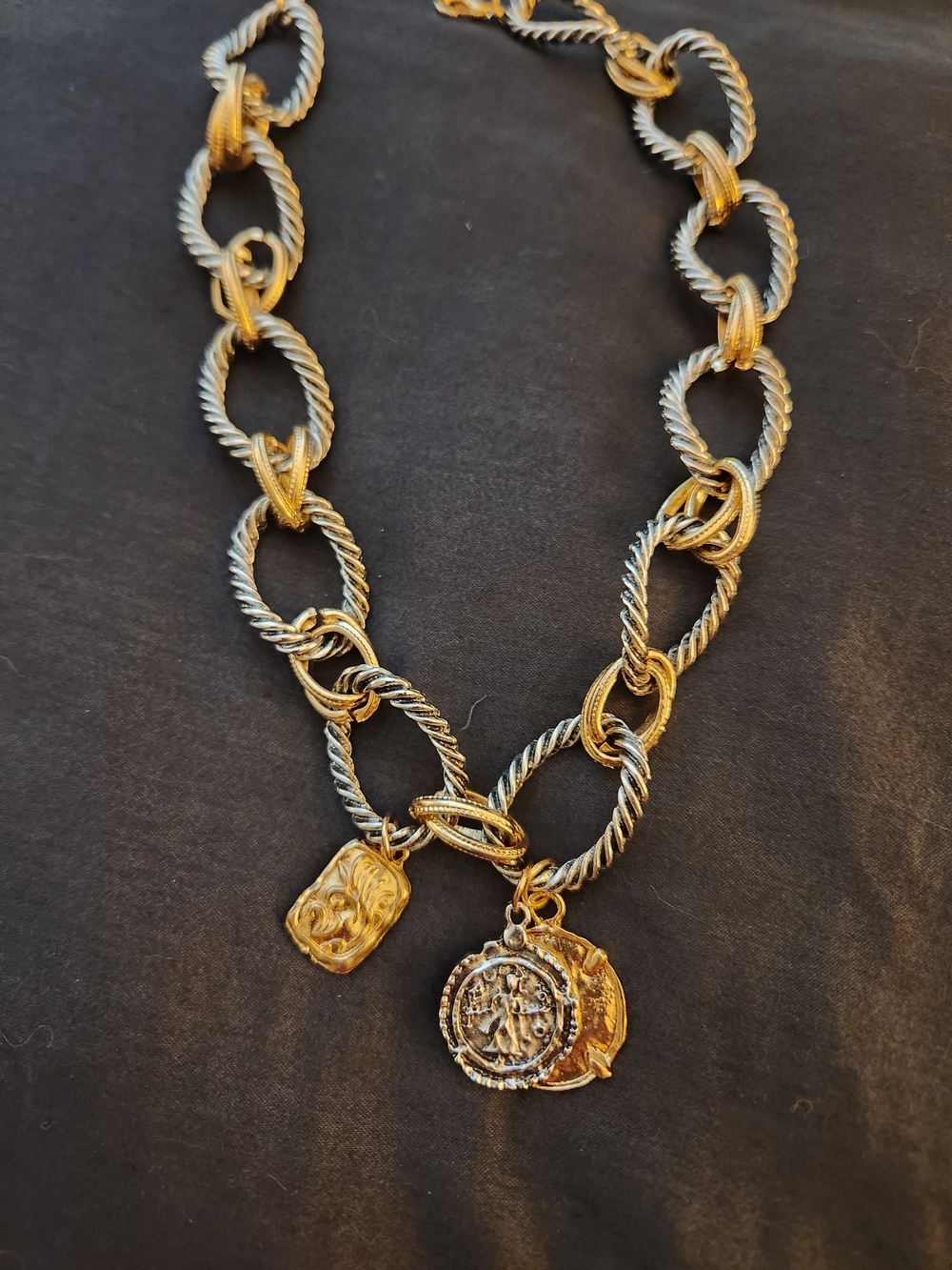 Silver & Gold-Tone Coin Charm Collar Necklace - Women Jewelry - Picture 2 of 7